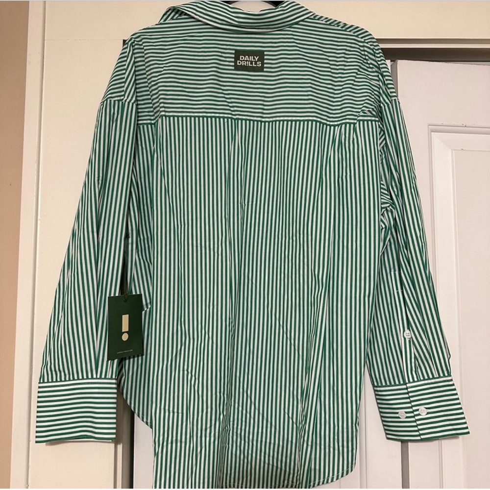 Daily Drills Oversized Button Down Green Stripe XS/S NWT - Picture 6 of 12